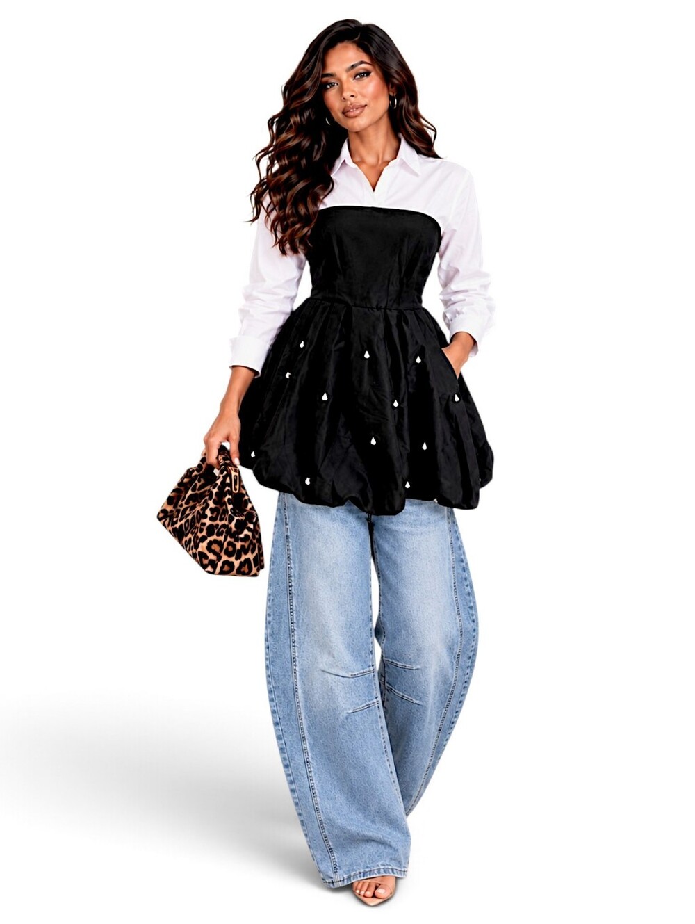 Women's Embellished Bubble Mini Dress - A New Day Black